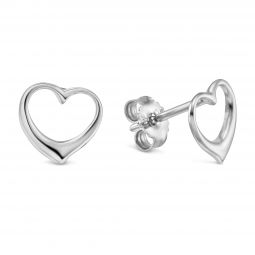 White Gold Small Open Heart Stud Earrings