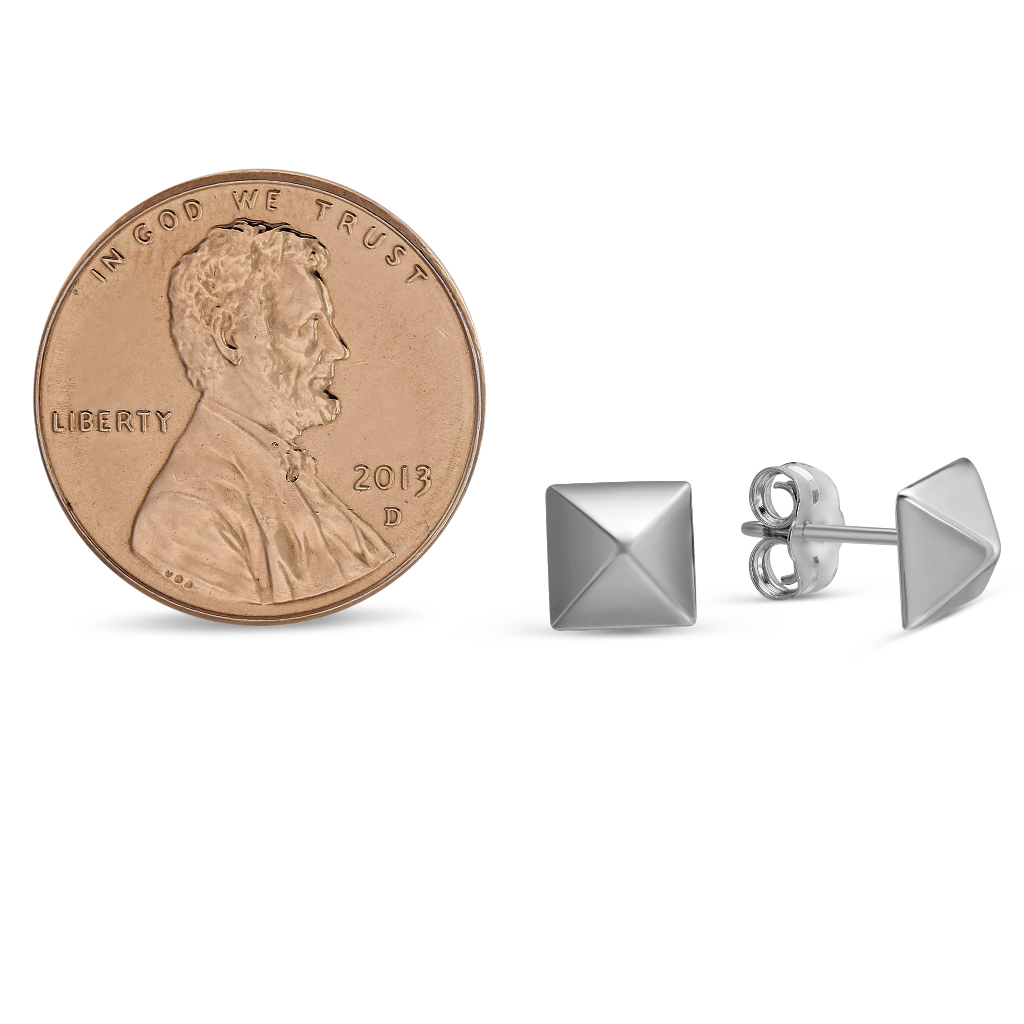 14K White Gold Pyramid Earrings, 6mm