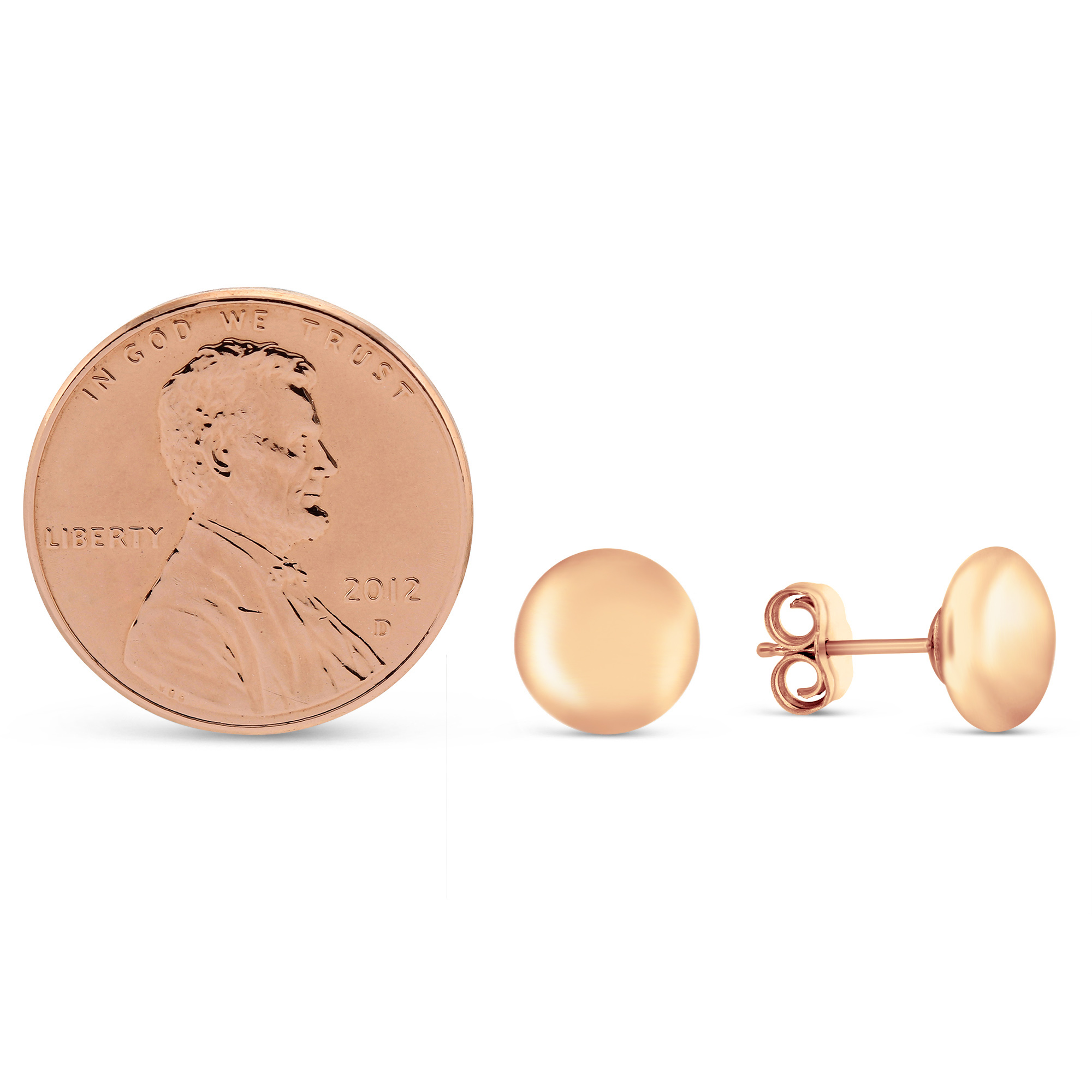 14K Rose Gold Flat Ball Stud Earrings, 8mm