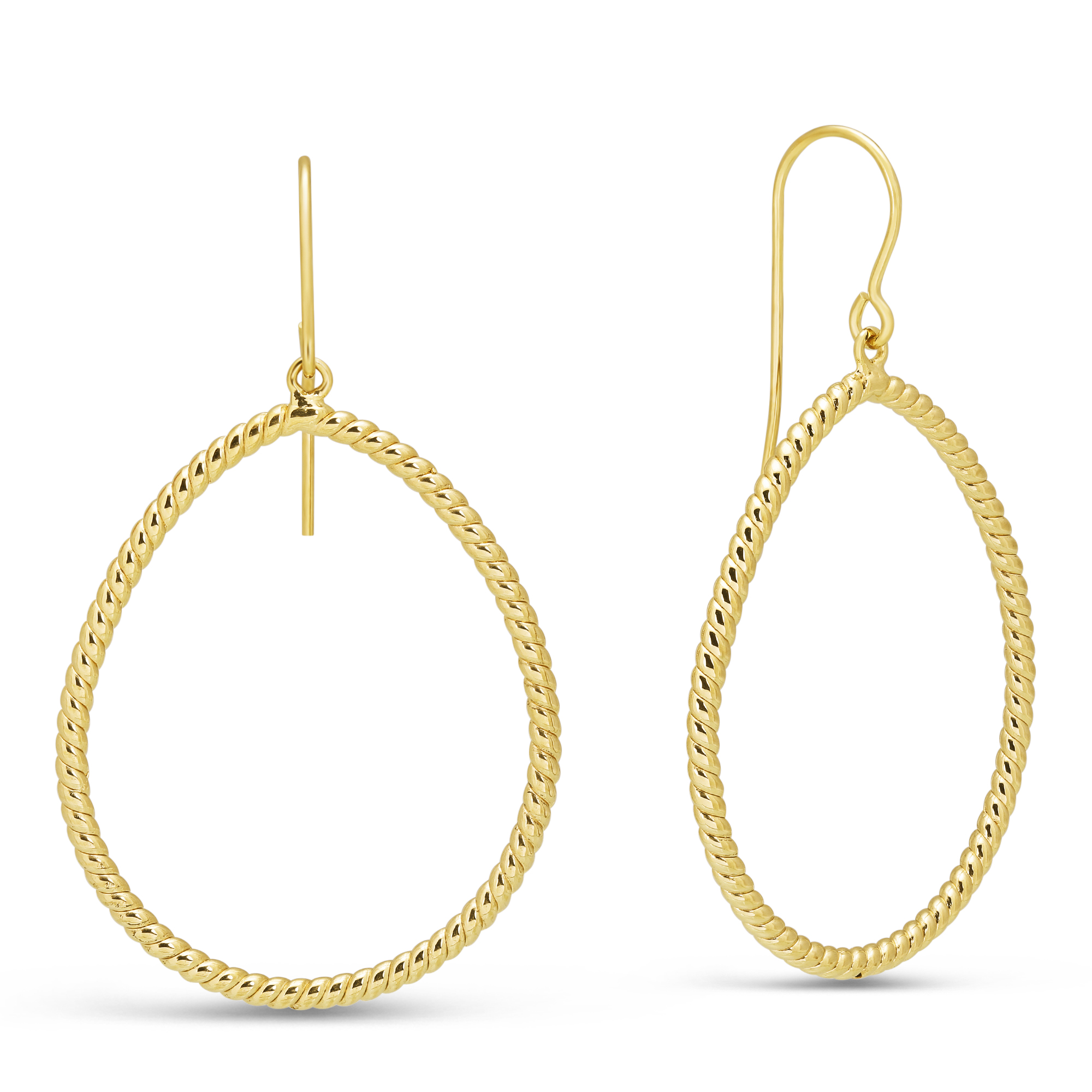 Yellow Gold Twisted Open Teardrop Dangle Earrings