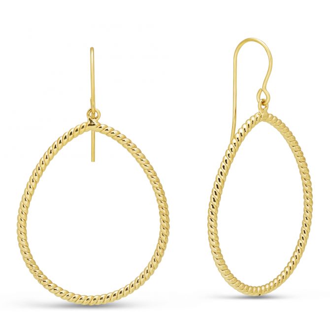 Yellow Gold Twisted Open Teardrop Dangle Earrings
