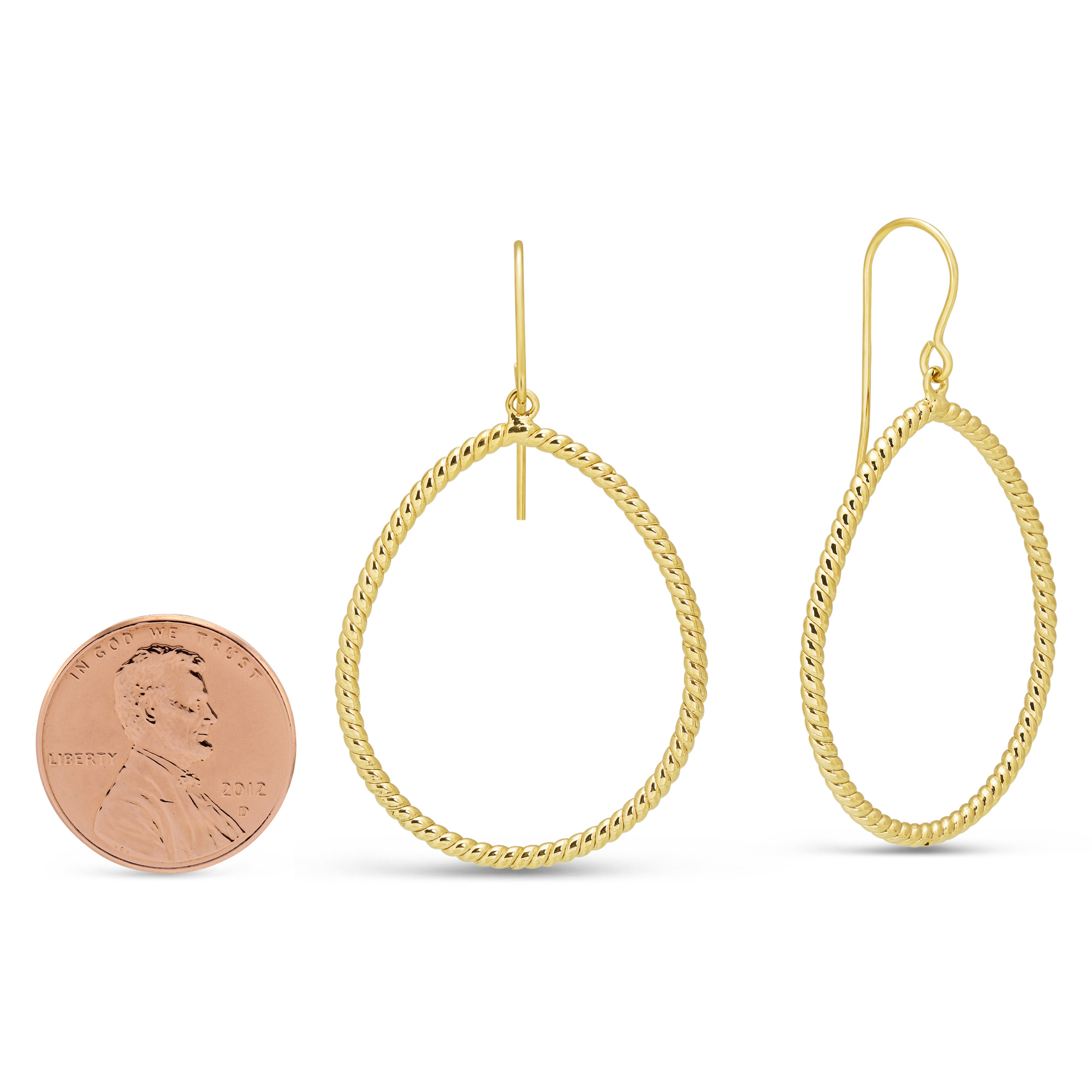 Yellow Gold Twisted Open Teardrop Dangle Earrings