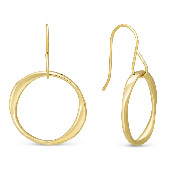 14K Yellow Gold Small Twisted Open Circle Drop Earrings