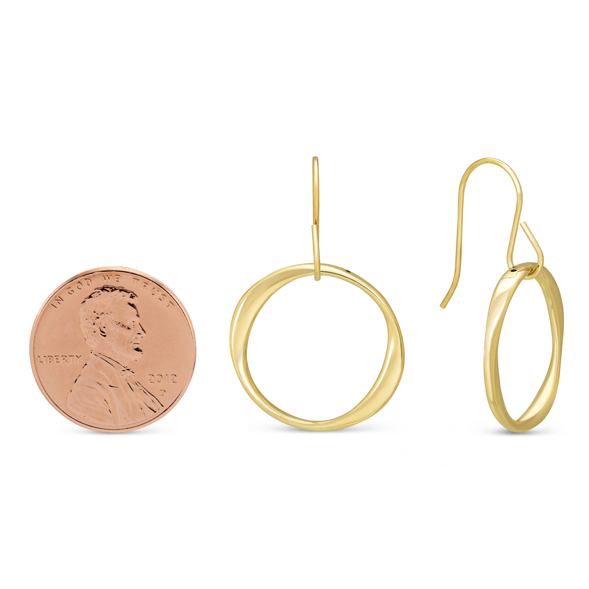 14K Yellow Gold Small Twisted Open Circle Drop Earrings