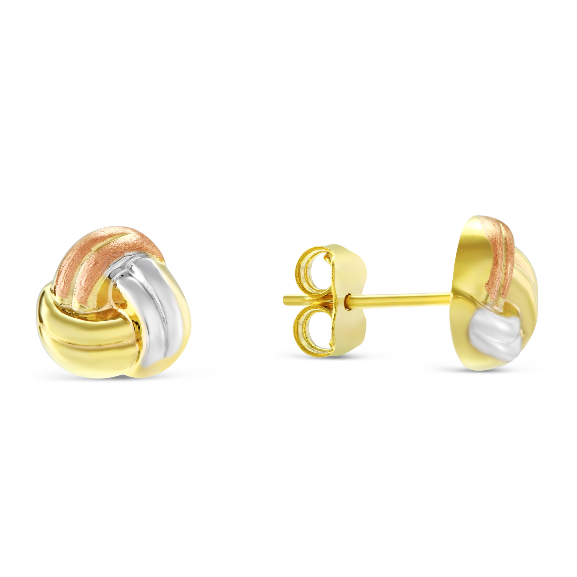 Yellow, White & Rose Gold Love Knot Stud Earrings | Borsheims