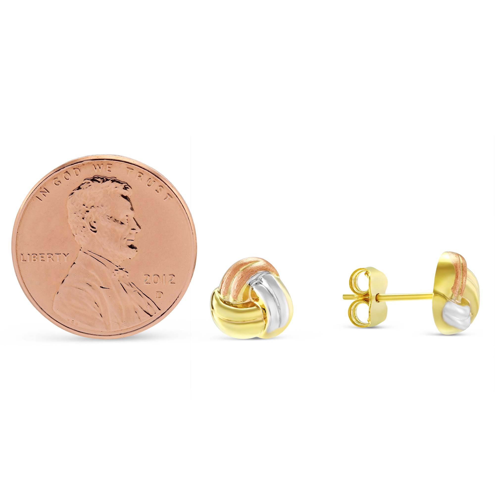 Yellow, White & Rose Gold Love Knot Stud Earrings