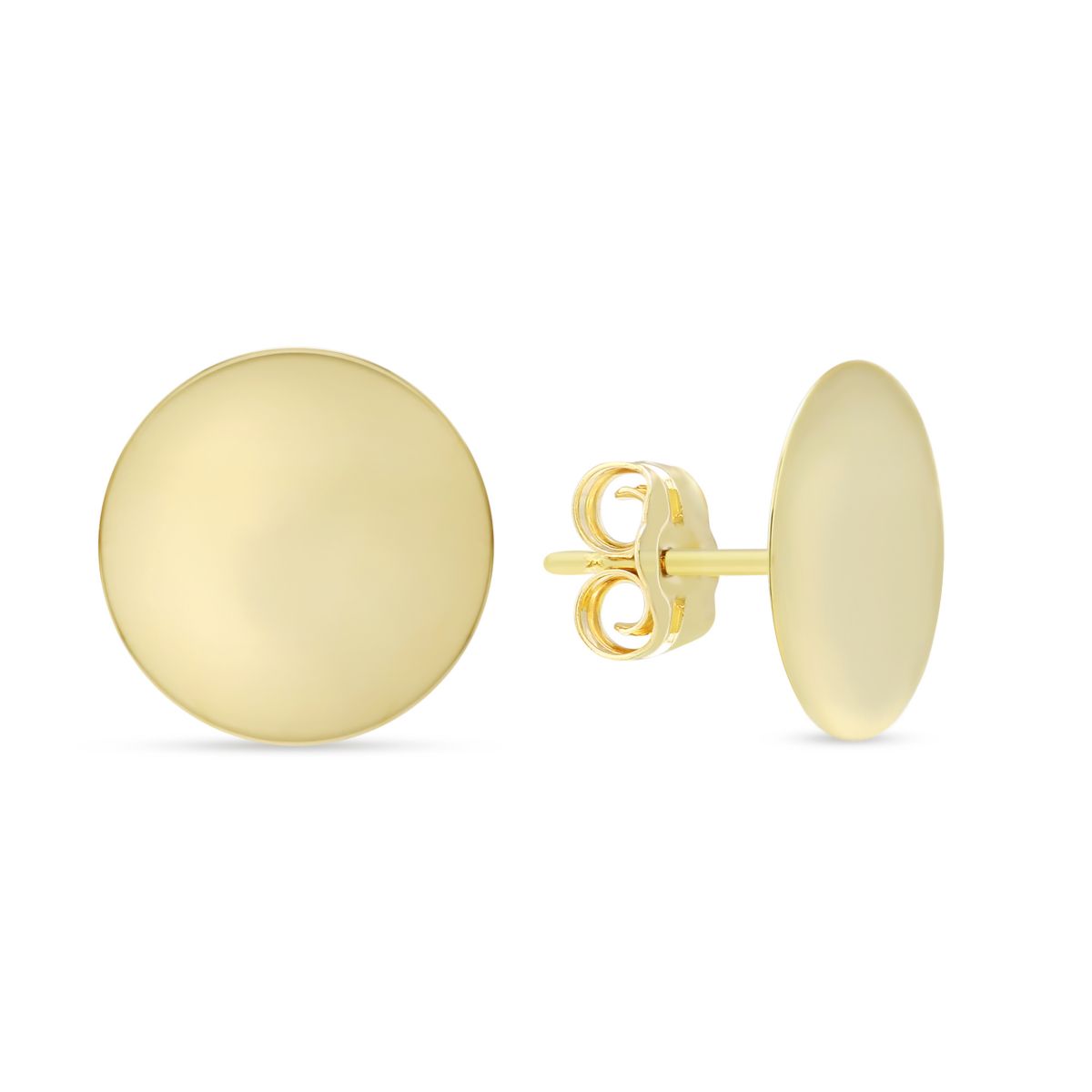 14K Yellow Gold Plain Disc Earrings