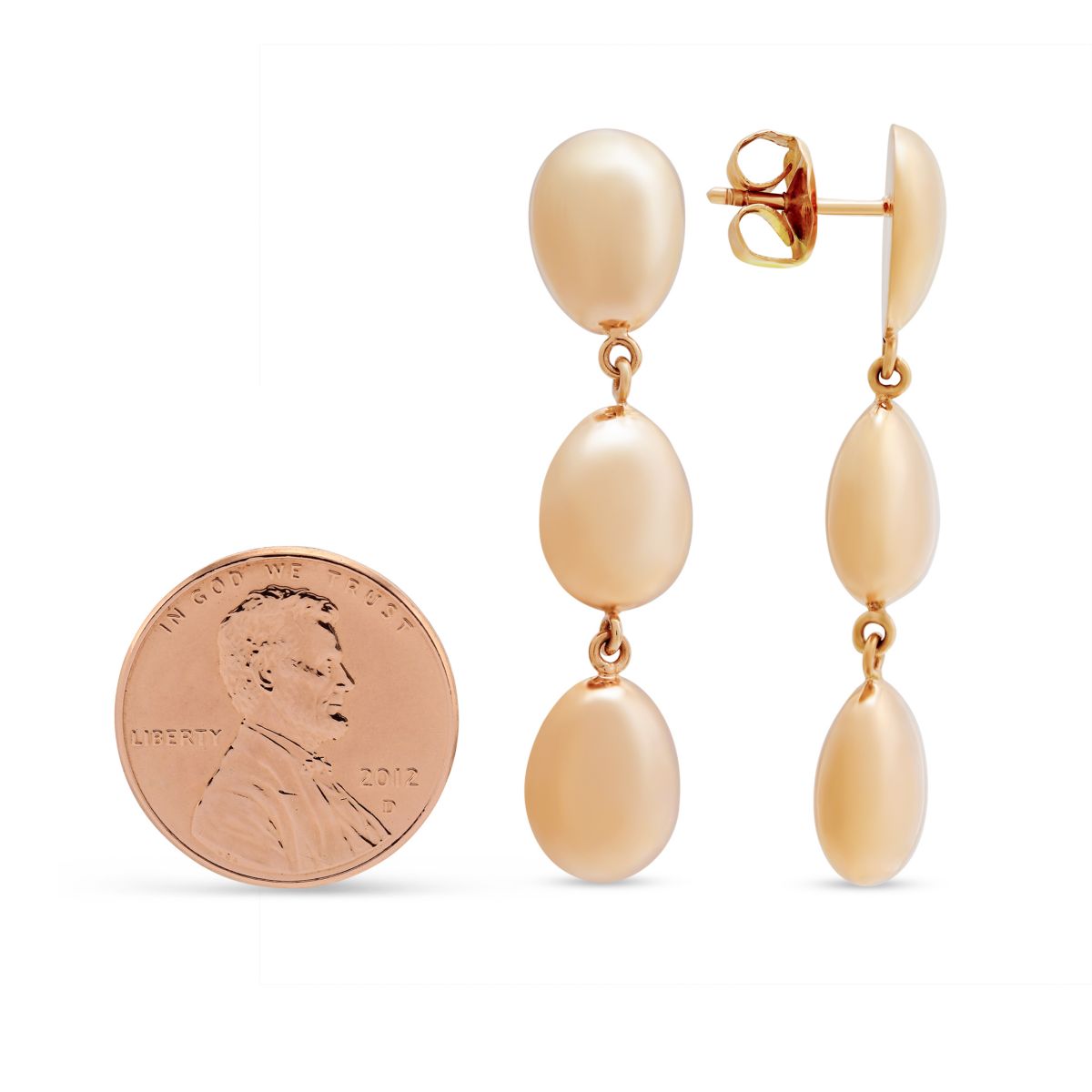 18K Rose Gold Triple Oval Dangle Earrings