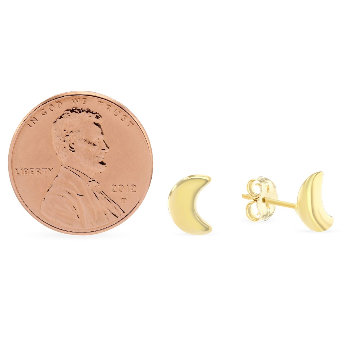 Yellow Gold Half Moon Stud Earrings, 8 mm