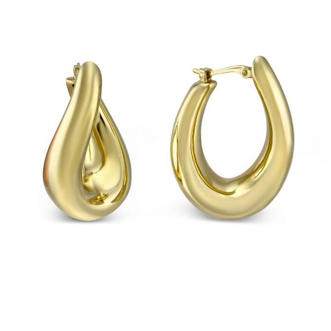 14K Yellow Oval Twisted Hoop Earrings