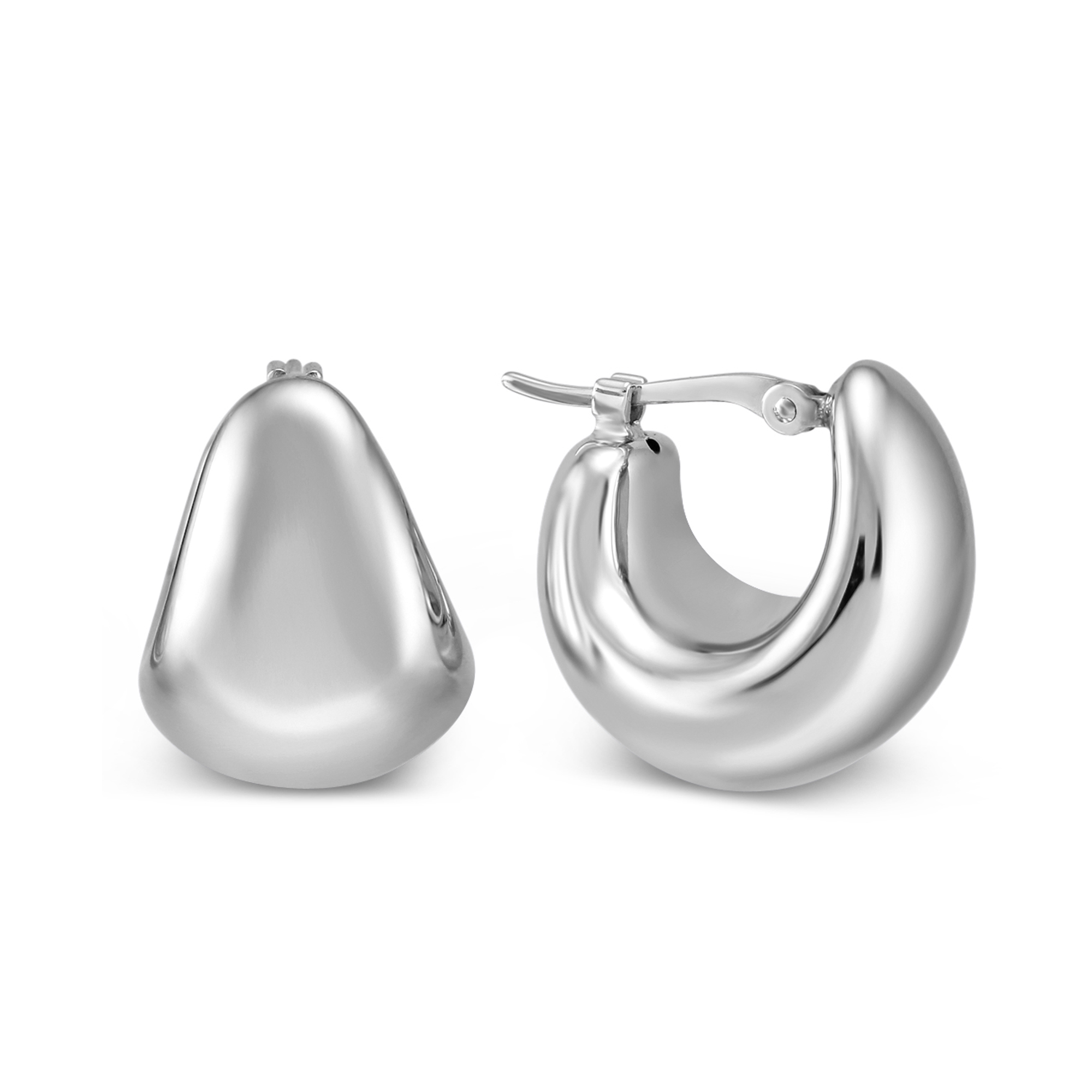 14K White Gold Small Puff Hoop Earrings Borsheims