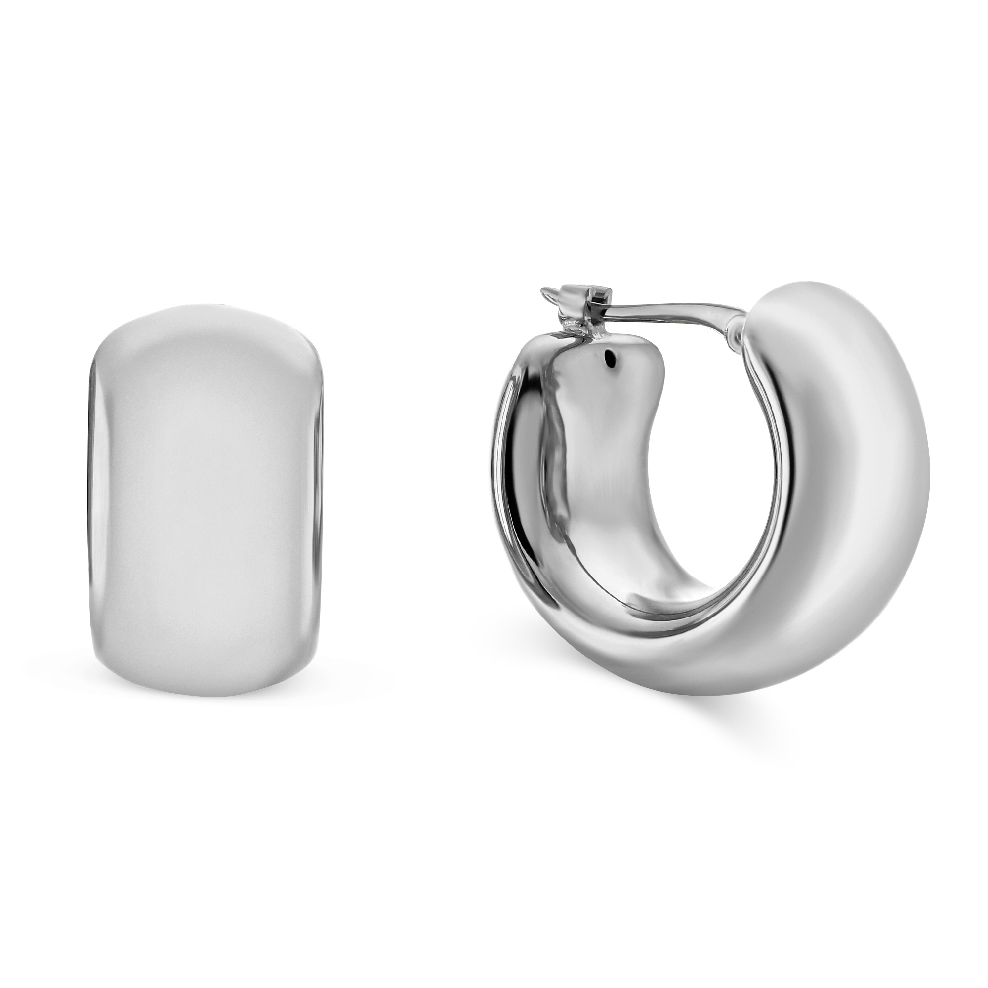 White Gold Chubby Huggie Hoop Earrings, 9 x 16 mm