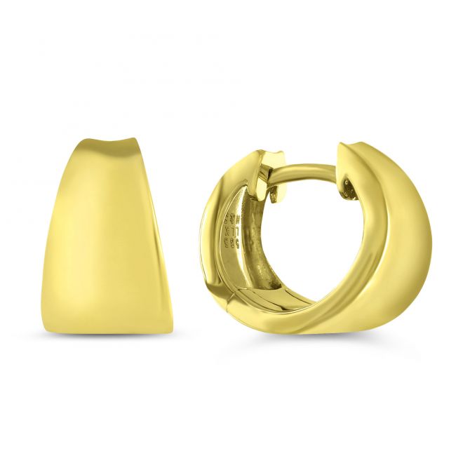 Yellow Gold Concave Tapered Huggie Hoop Earrings