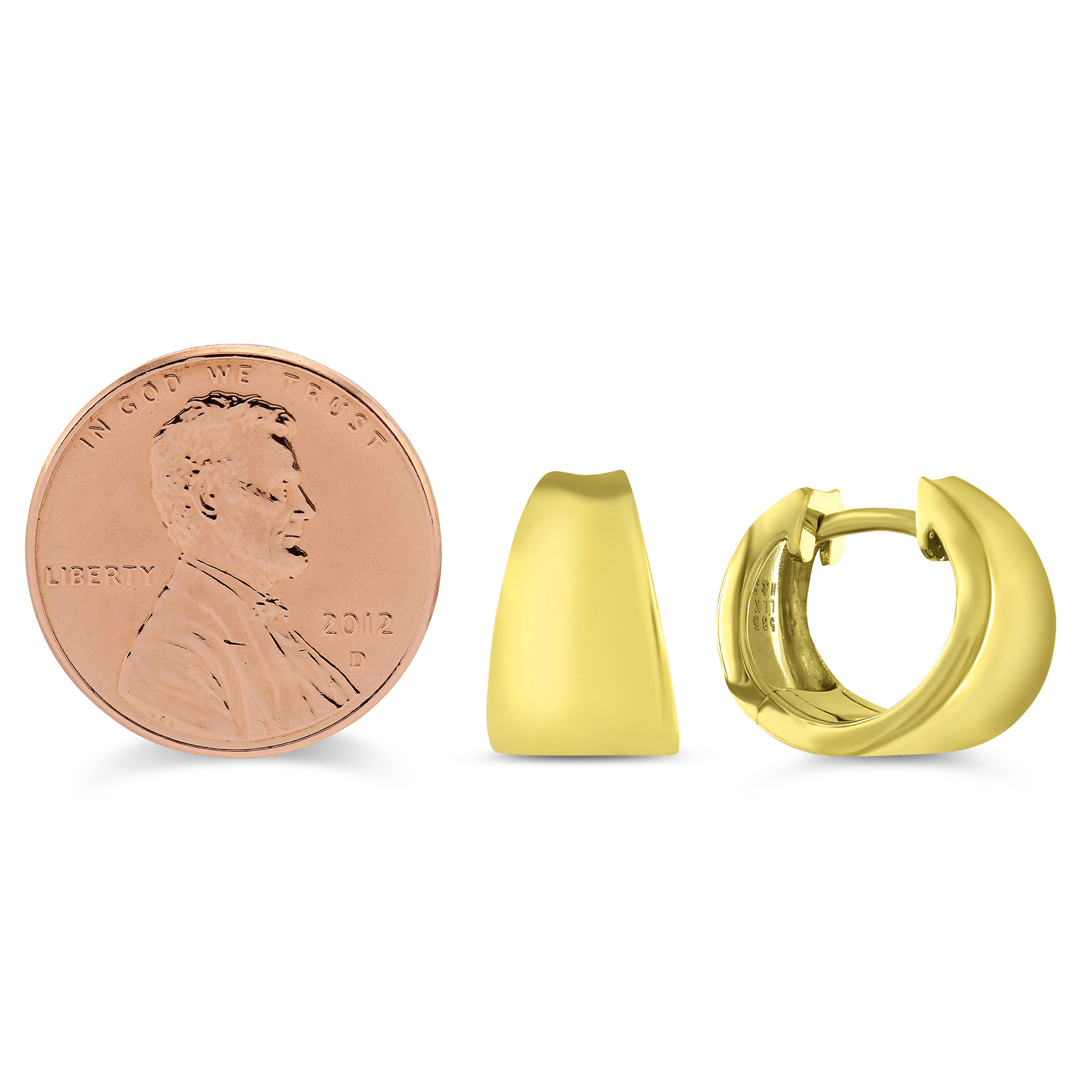 Yellow Gold Concave Tapered Huggie Hoop Earrings