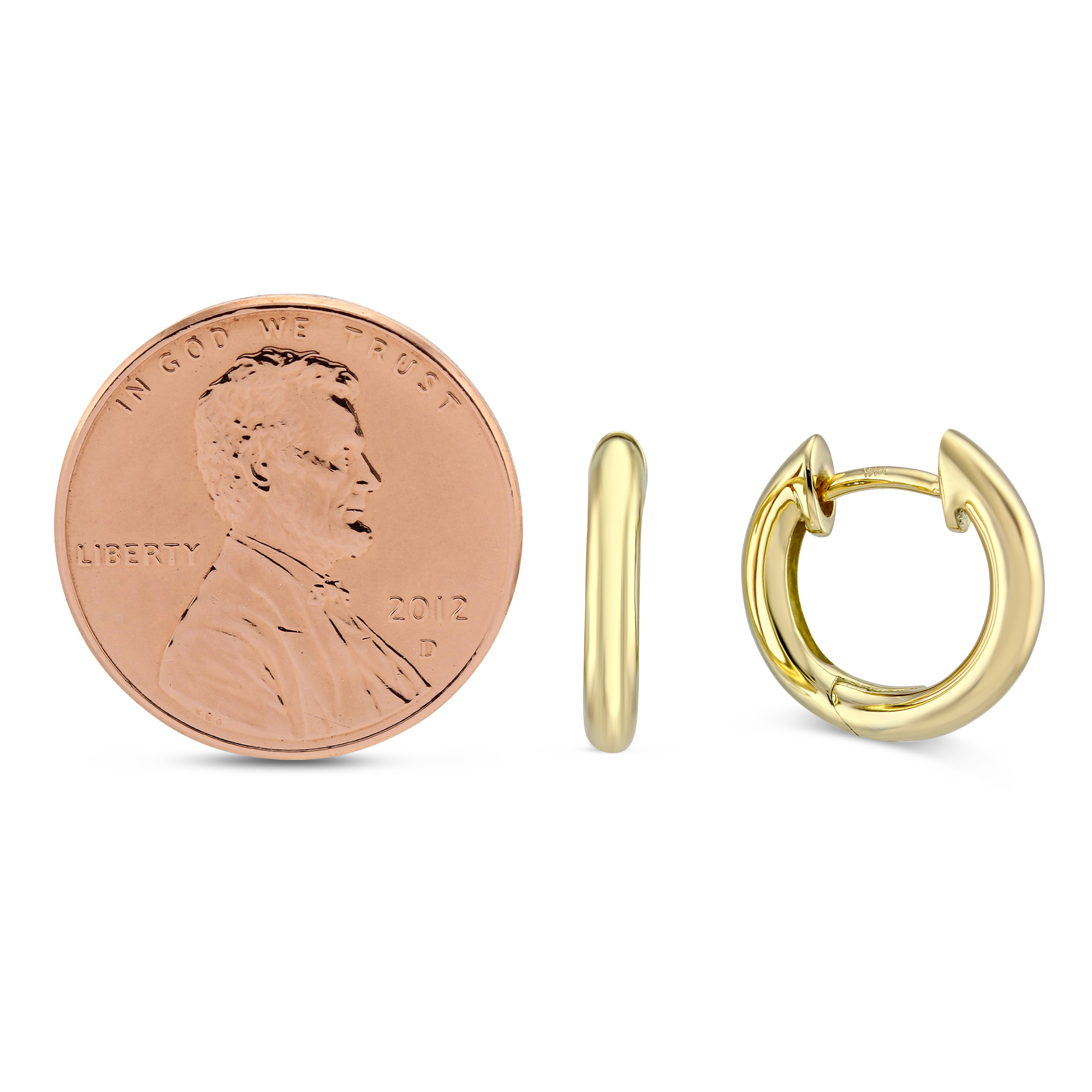 Yellow Gold Hinged Huggie Hoop Earrings, 13 mm