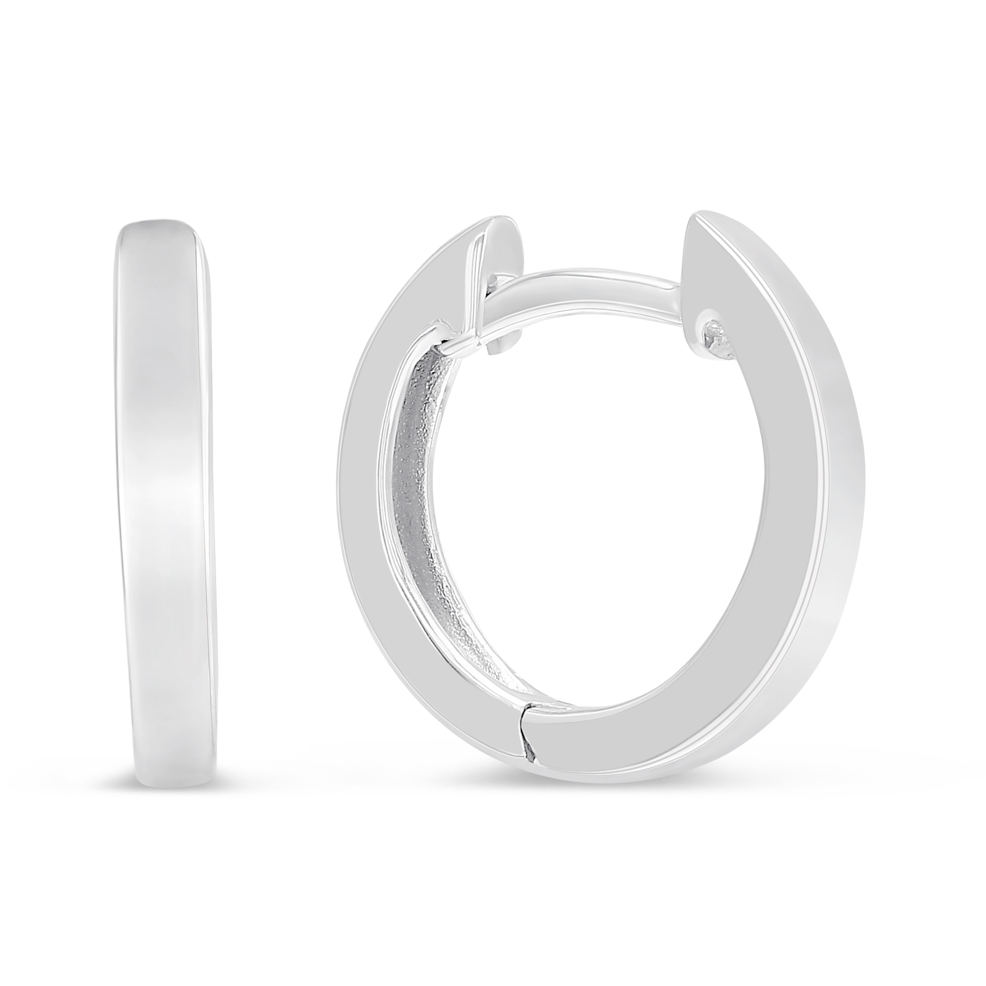 White Gold Square Edge Huggie Hoop Earrings, 12.5 mm