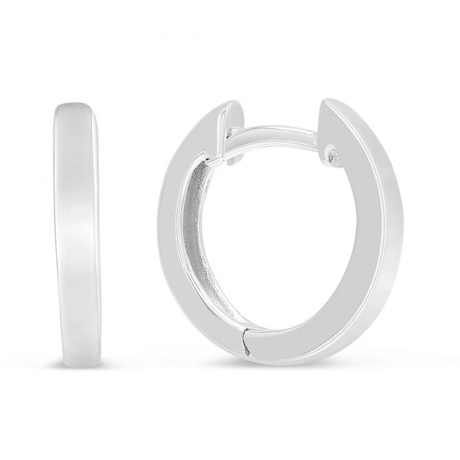 White Gold Square Edge Huggie Hoop Earrings, 12.5 mm
