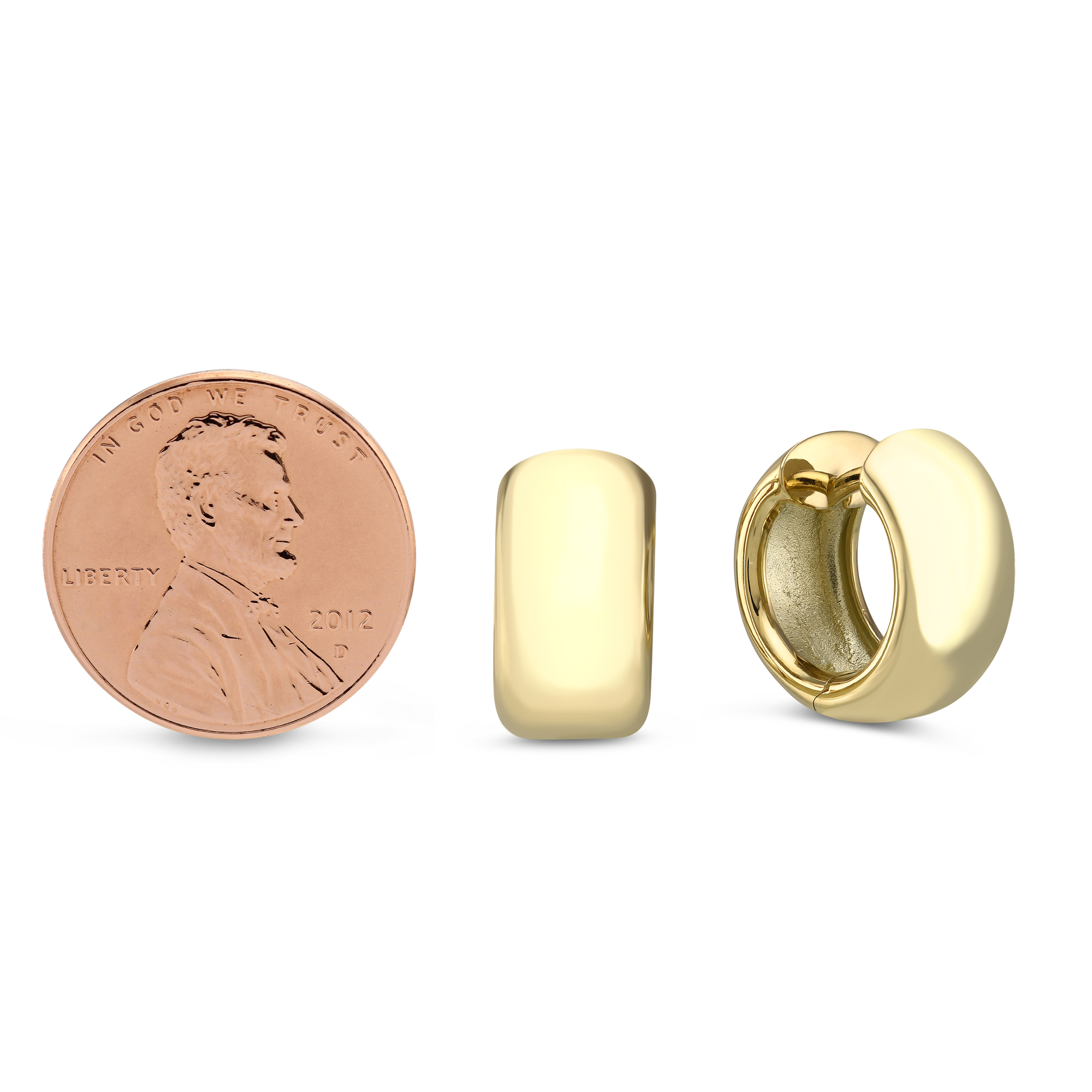 Yellow Gold Chubby Hinged Huggie Hoop Earrings, 15 mm