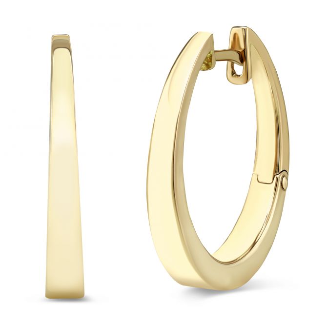 Yellow Gold Tapered Hoop Earrings, 22 mm