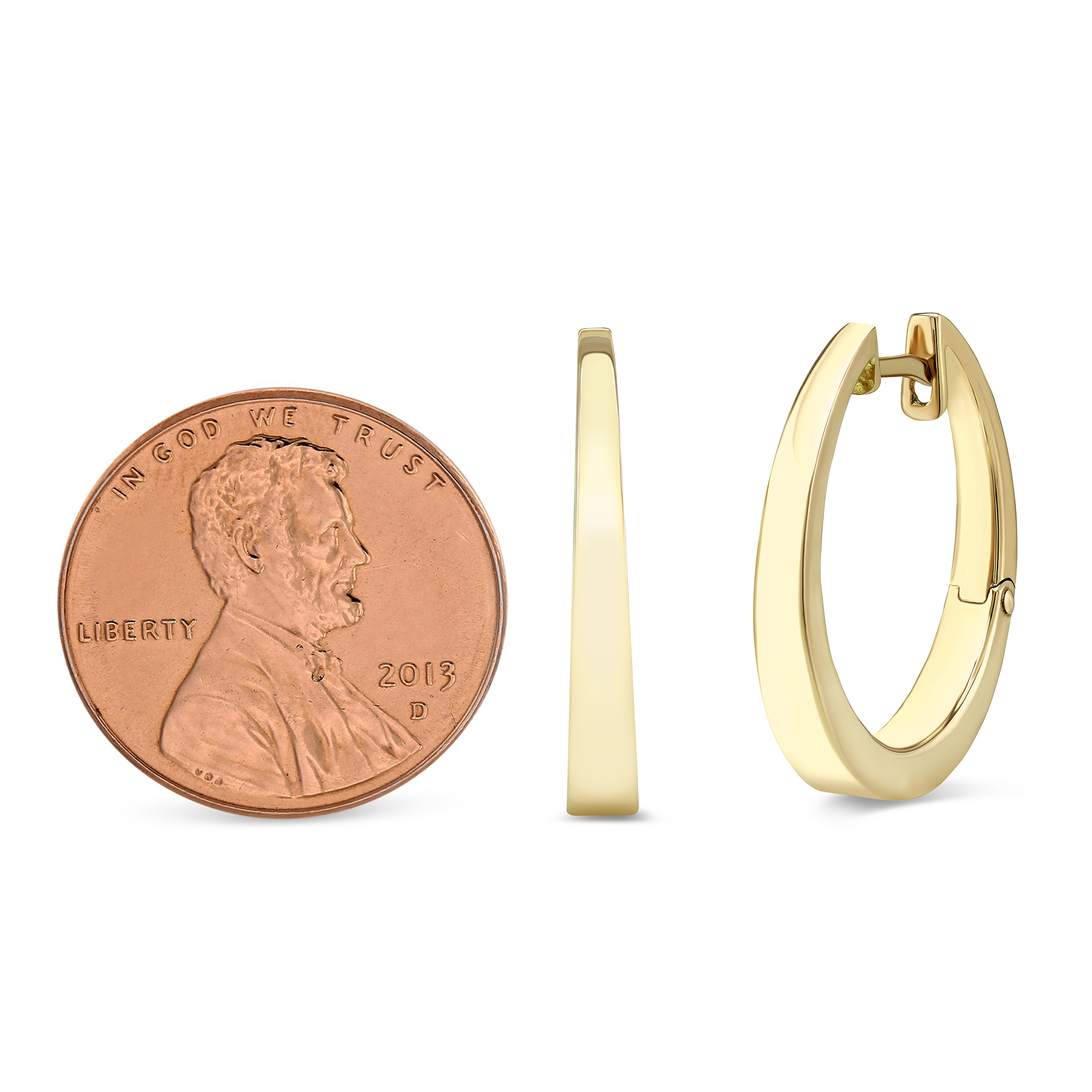 Yellow Gold Tapered Hoop Earrings, 22 mm