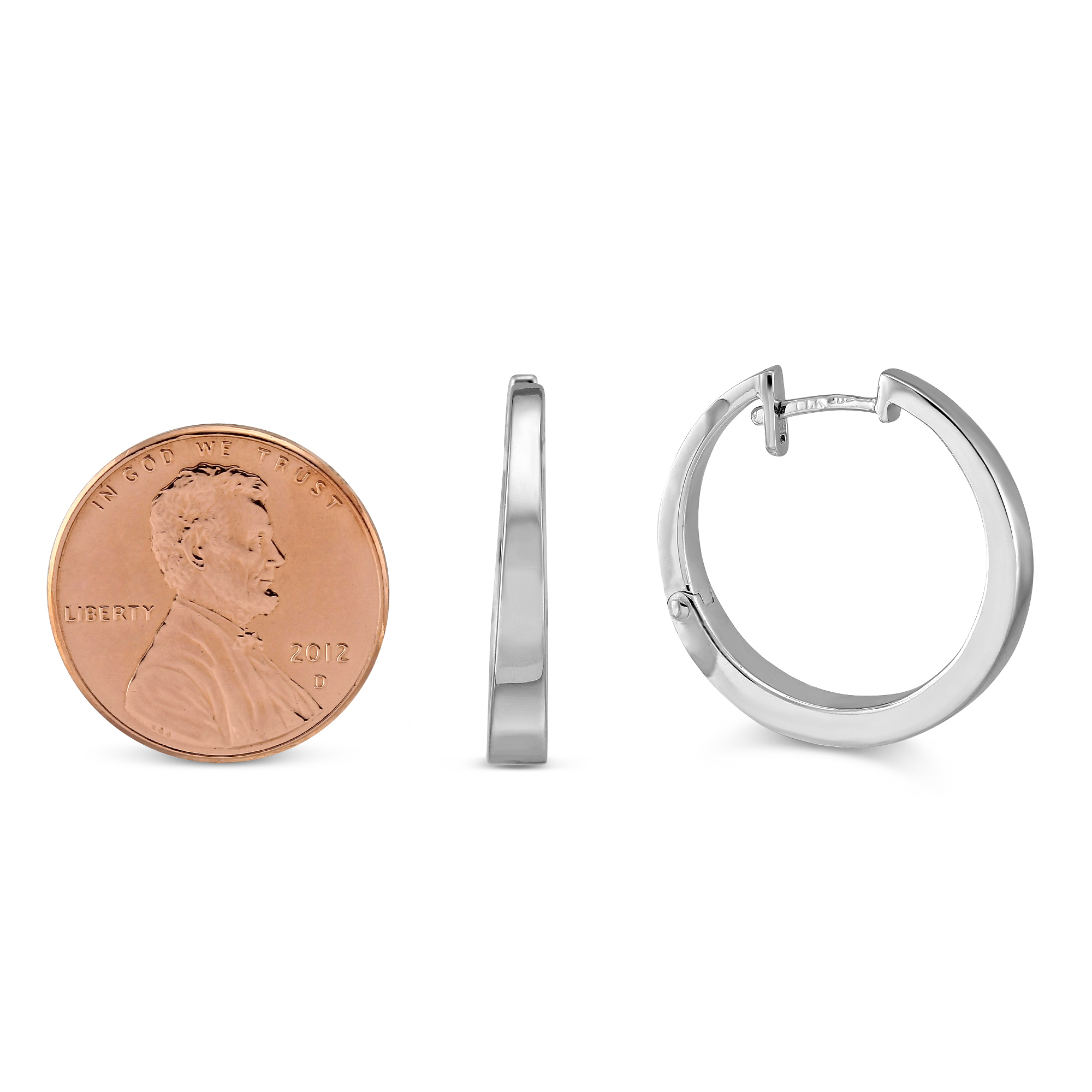 White Gold Tapered Hoop Earrings, 22 mm