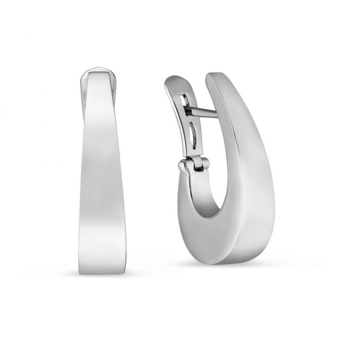 White Gold Tapered Wide J Hoop Earrings, 22 mm