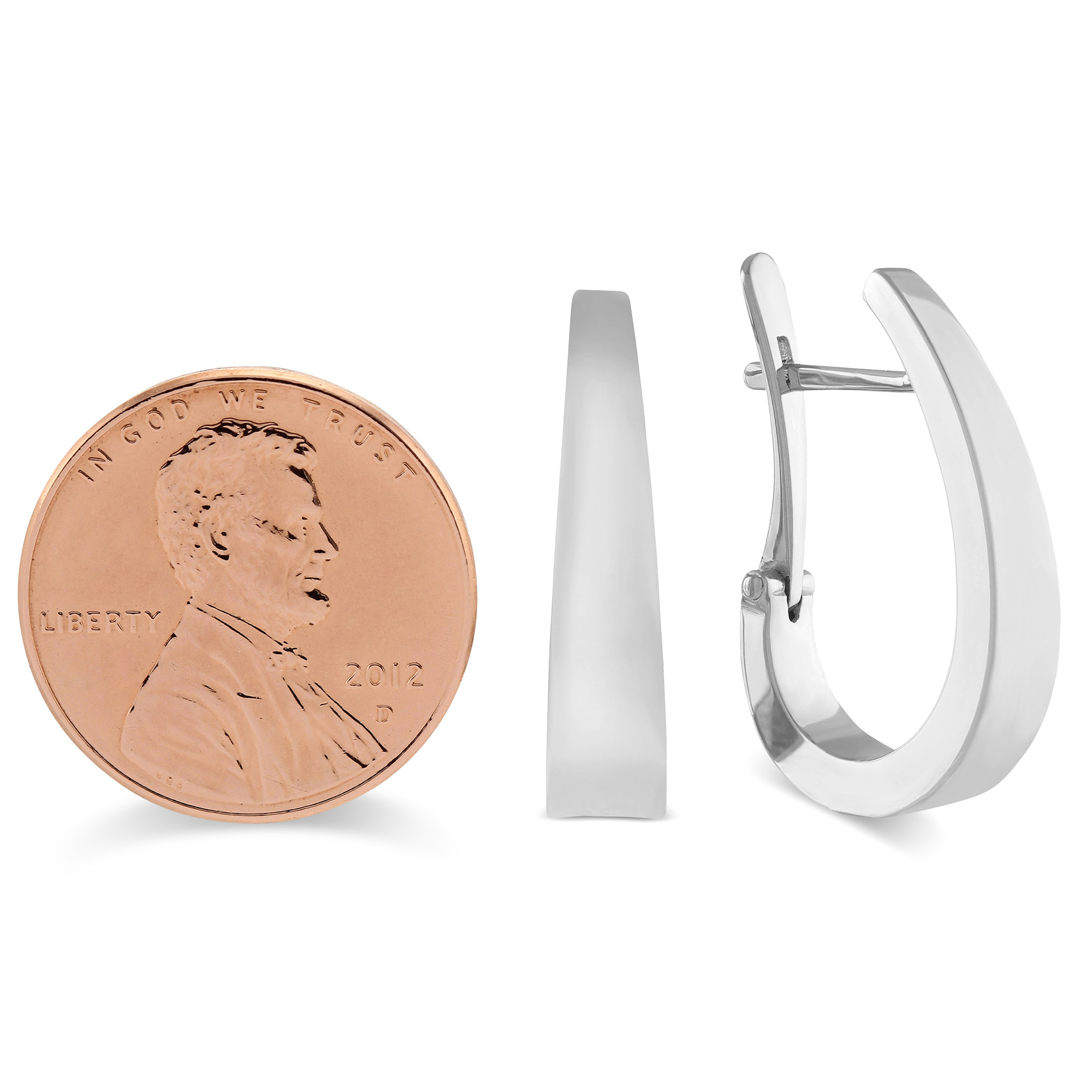 White Gold Tapered J Hoop Earrings, 22 mm