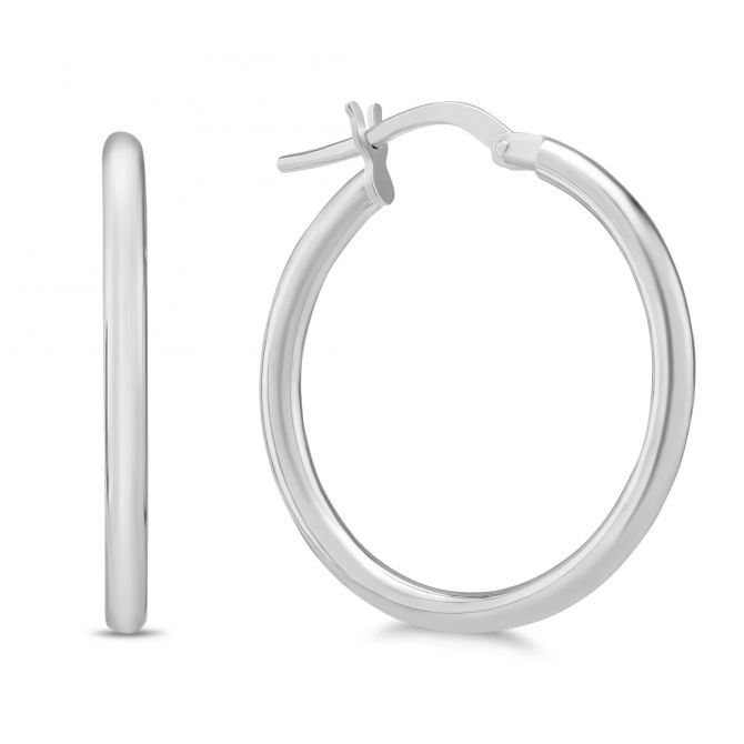 14K White Gold Tube Hoop Earrings, 23mm