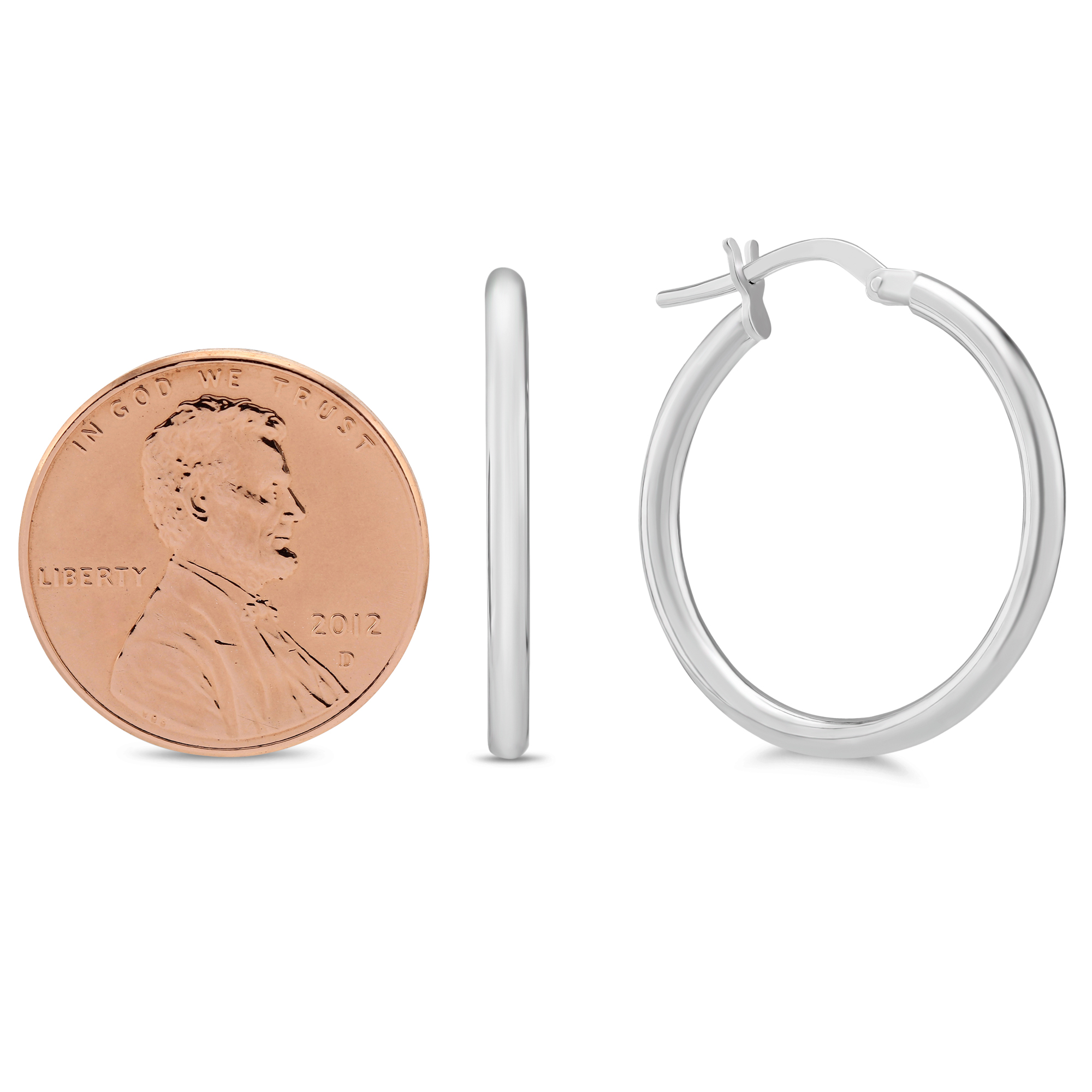 14K White Gold Tube Hoop Earrings, 23mm