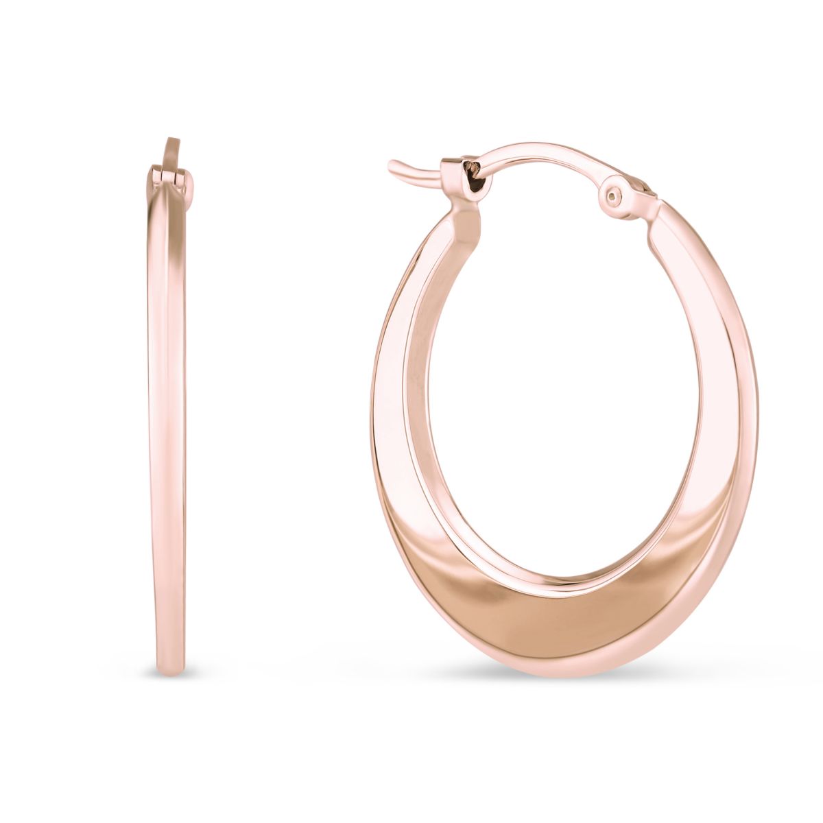 Rose Gold Flat Tapered Oval Hoop Earrings