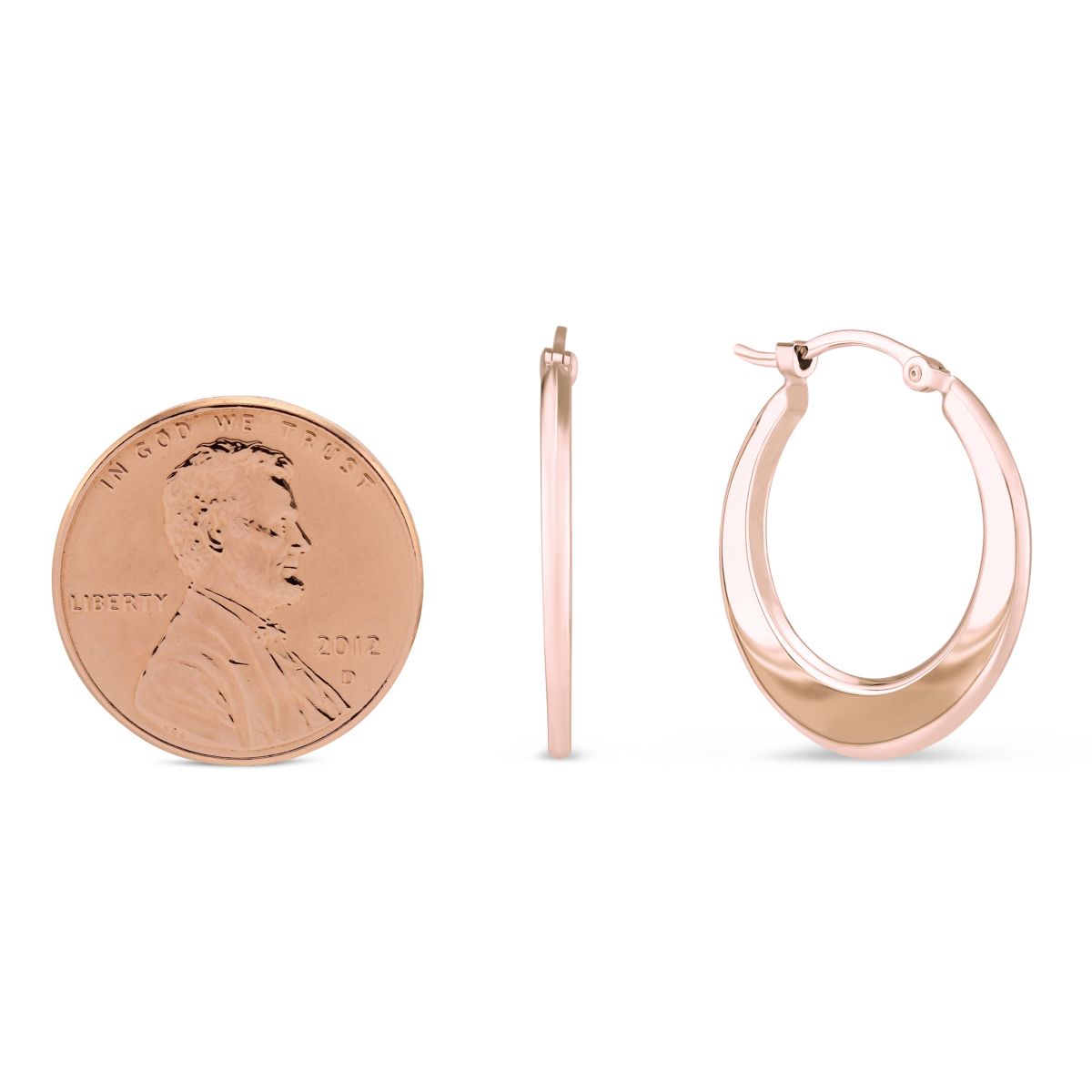 Rose Gold Flat Tapered Oval Hoop Earrings