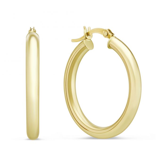 14K Yellow Gold Hoop Earrings, 25mm
