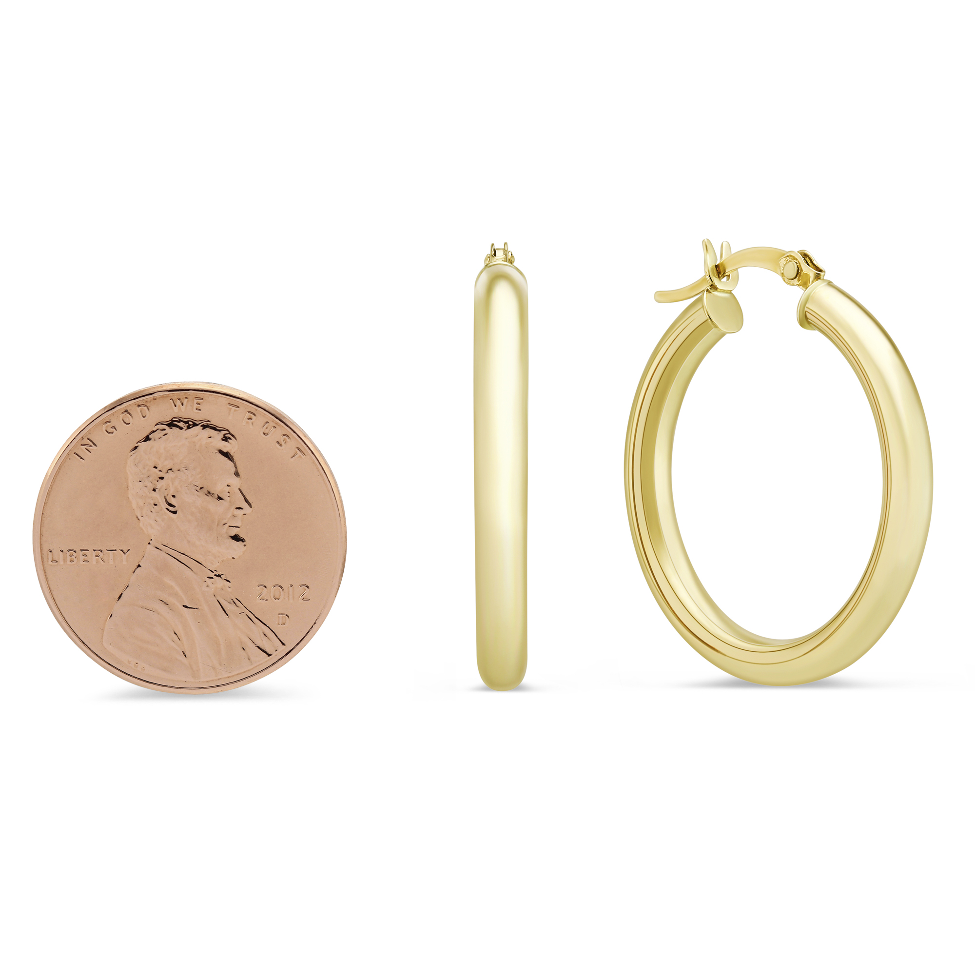14K Yellow Gold Hoop Earrings, 25mm