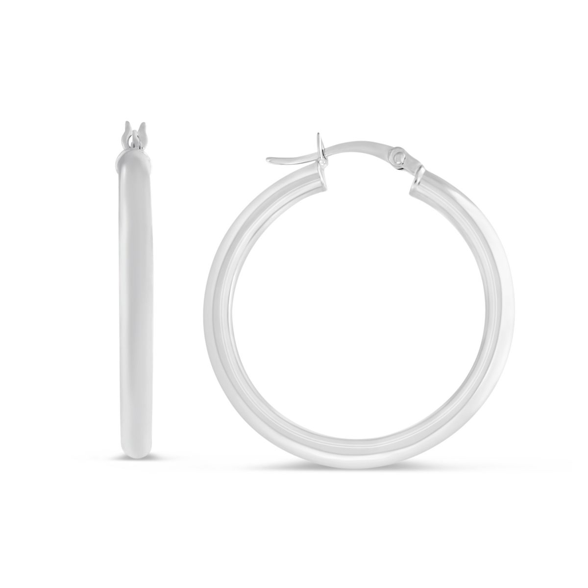14K White Gold Hoop Earrings, 30mm