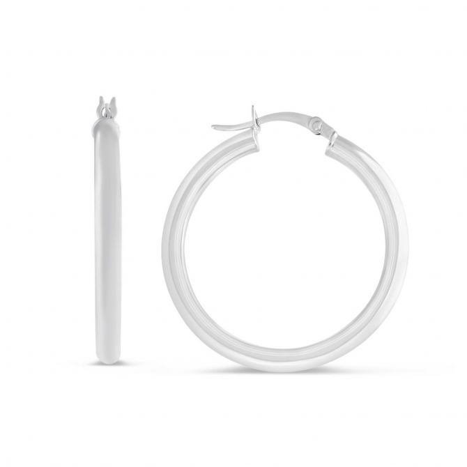14K White Gold Hoop Earrings, 30mm