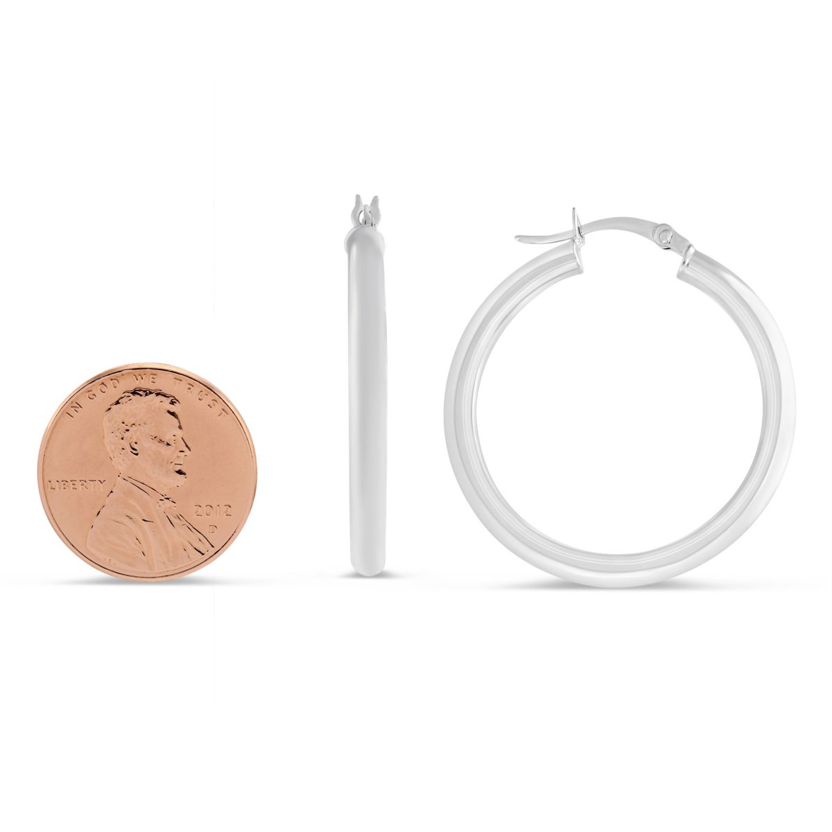 14K White Gold Hoop Earrings, 30mm