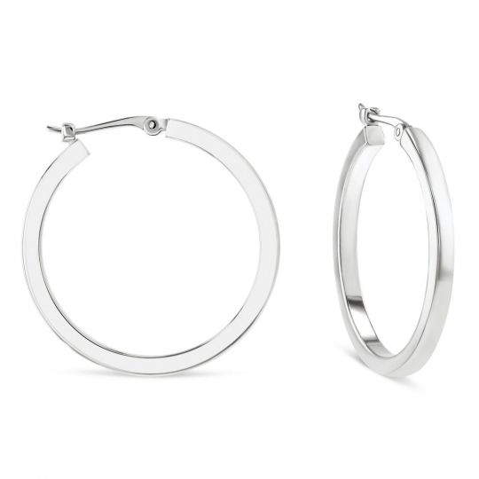 14k White Gold Square Hoop Earrings Medium 14k White Gold Square Hoop Earrings Medium