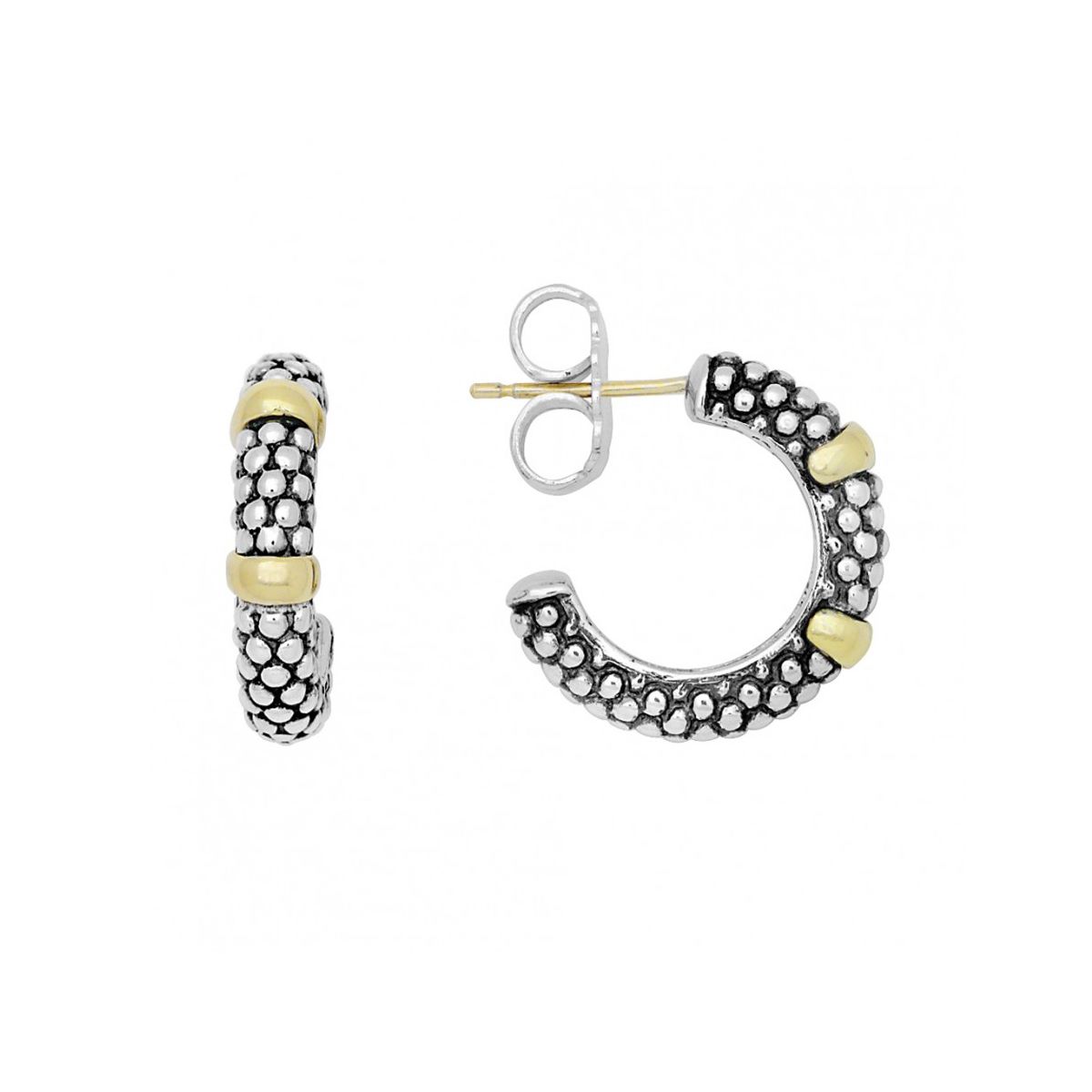 LAGOS Sterling Silver and 18K Yellow Gold Beaded Hoop Earrings with 14K Yellow Gold Posts