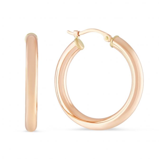 Rose Gold Tube Hoop Earrings, 3 x 25 mm