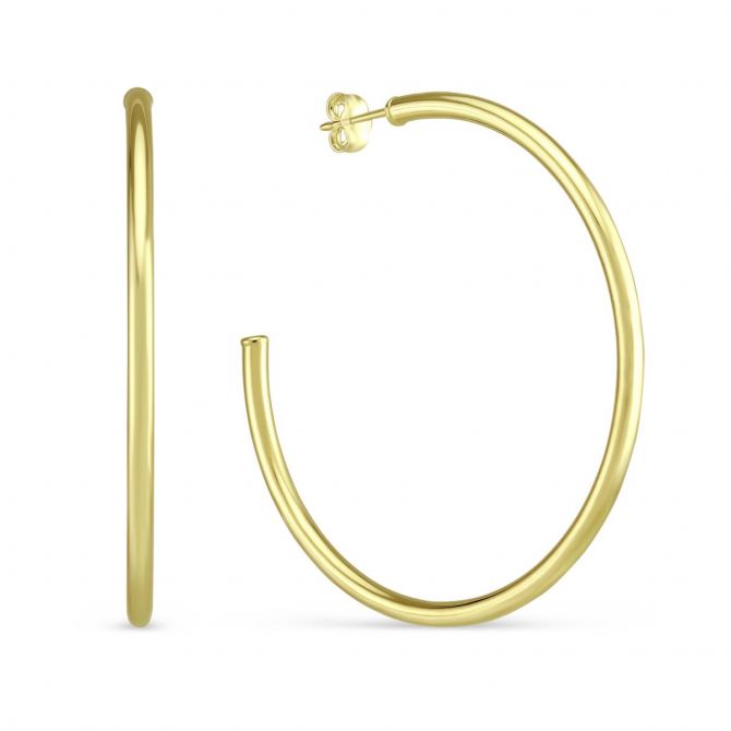 Yellow Gold Open Tube Hoop Earrings, 50 mm