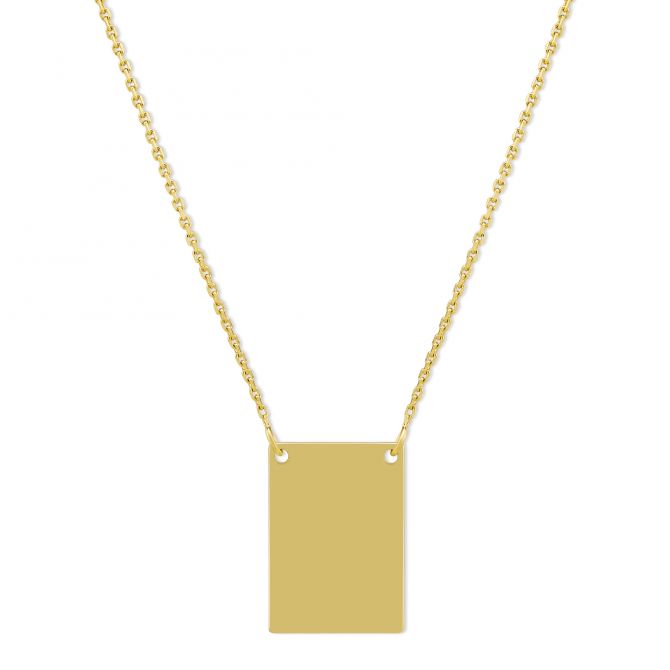 14K Yellow Gold Rectangle Plate Necklace, 18"
