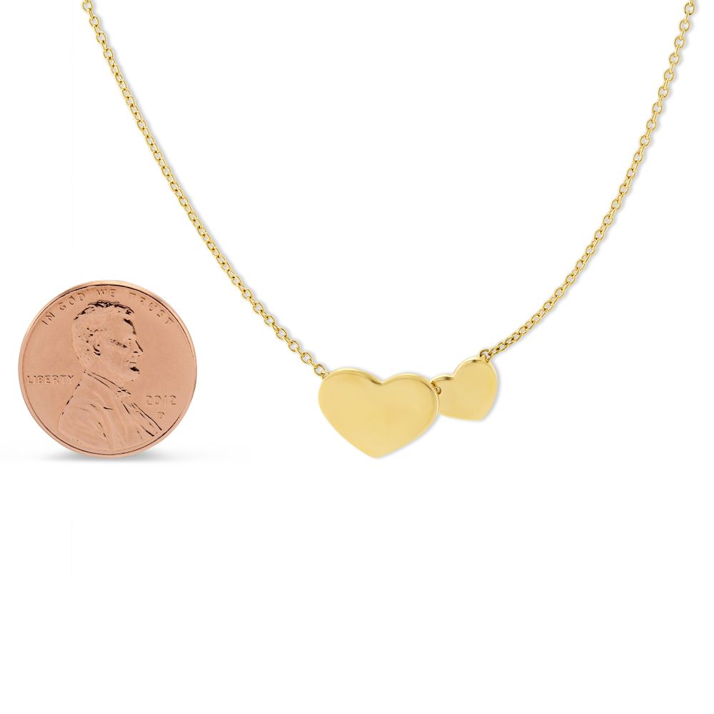14K Yellow Gold Double Heart Necklace, 18
