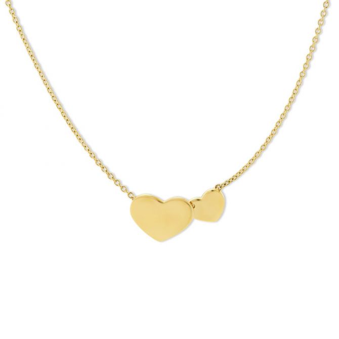 14K Yellow Gold Double Heart Necklace, 18"