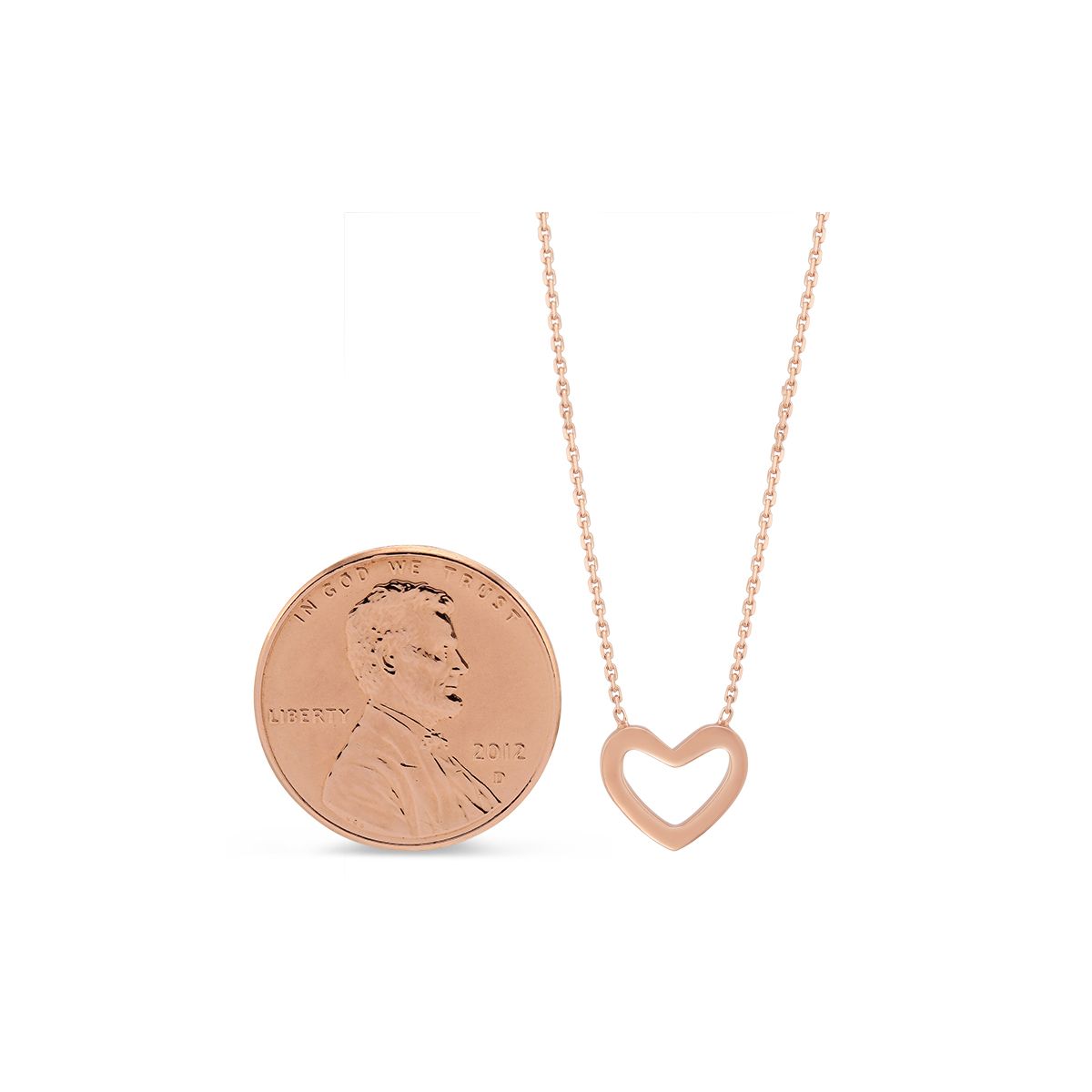 14K Rose Gold Open Heart Pendant, 18