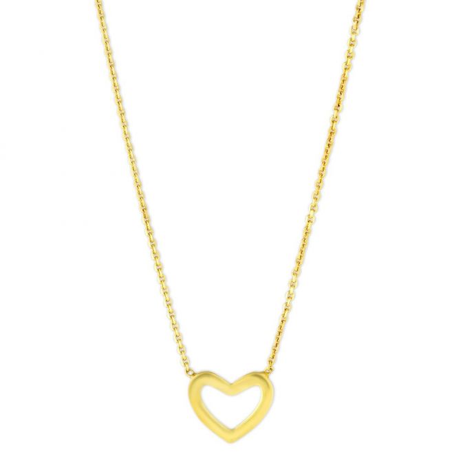 Yellow Gold Open Heart Pendant, 18"