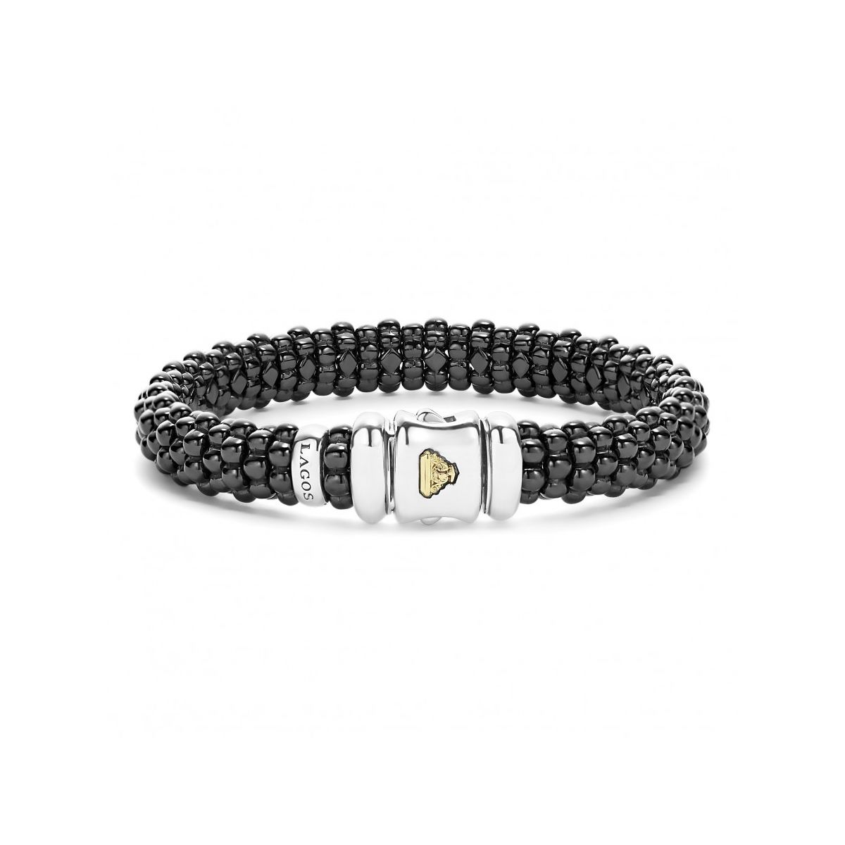 LAGOS Sterling Silver & 18K Yellow Gold Black Caviar Bracelet, 7