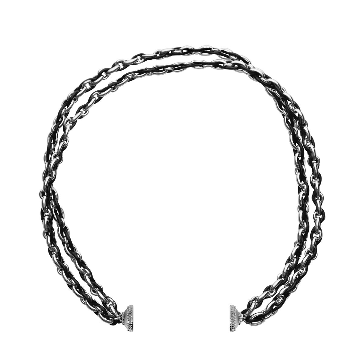 Clara Williams Randolph Jet Black & Leather Two Stranded Necklace, 16.5