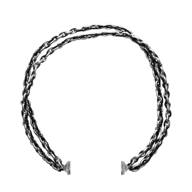 Clara Williams Randolph Jet Black & Leather Two Stranded Necklace, 16.5"