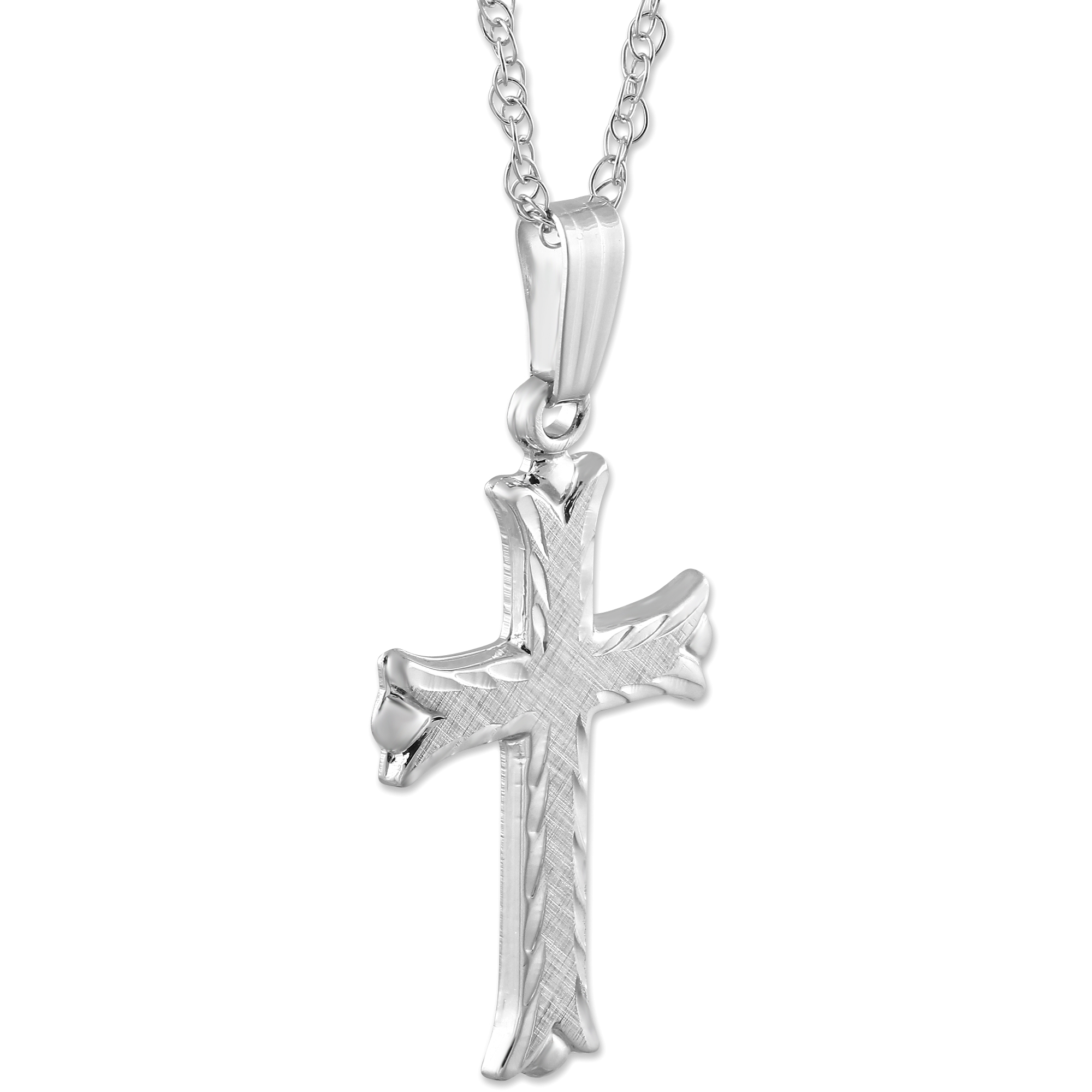 14K White Gold Cross Pendant, 18