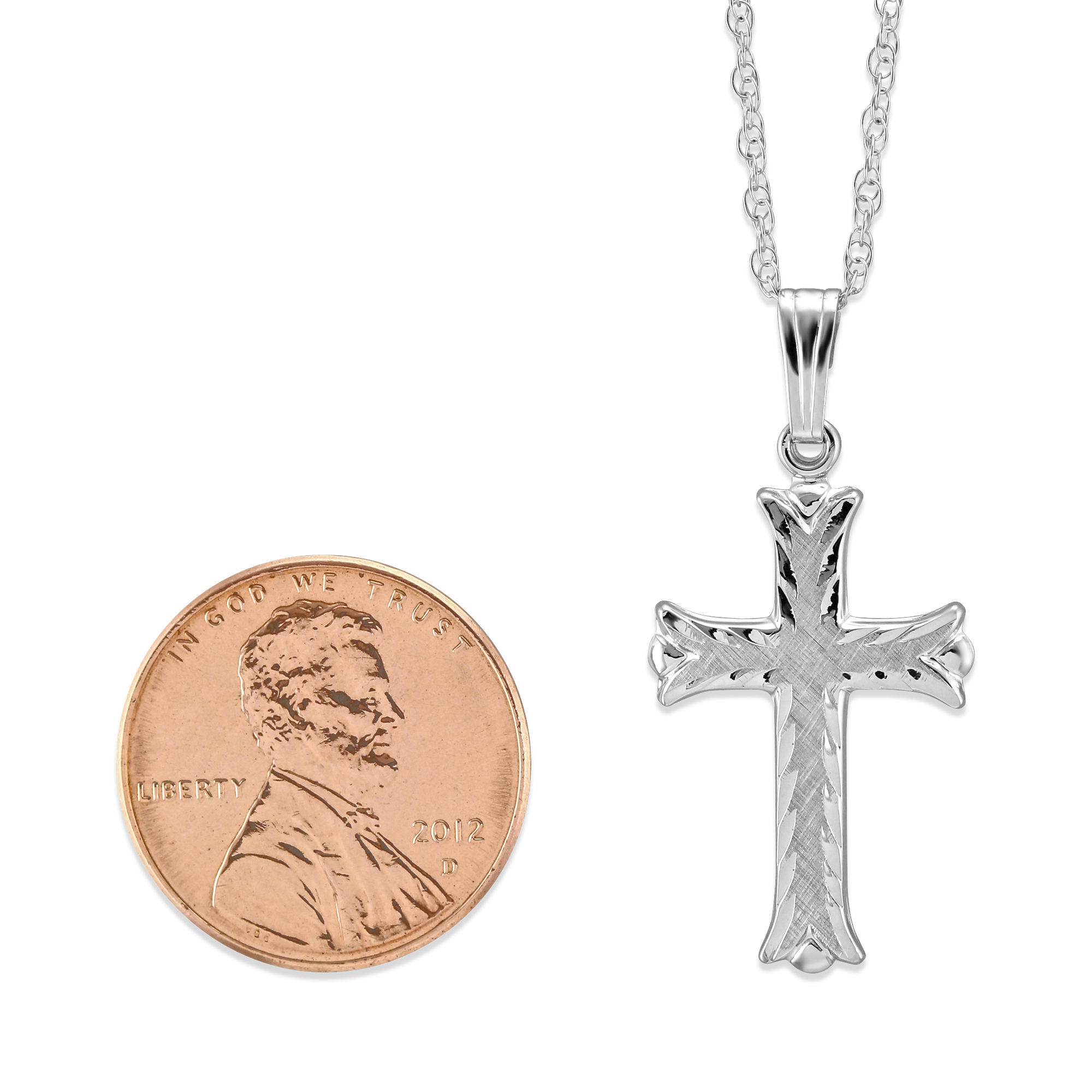 14K White Gold Cross Pendant, 18